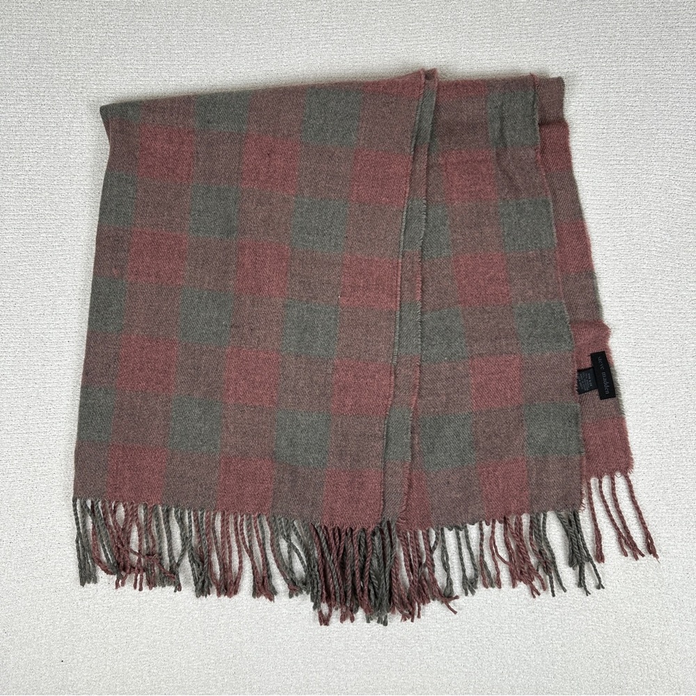 Steve Madden Checkered Scarf in Muted Red and Gray